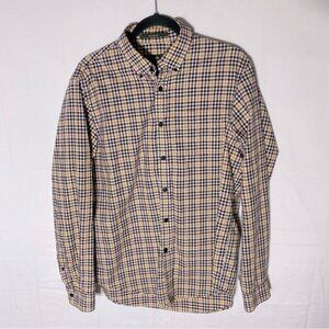 Eddie Bauer Yellow Burgundy Plaid Cotton Long Sleeve Relaxed Fit Button Up Top M